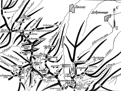 Обща карта на Пирин планина и района.